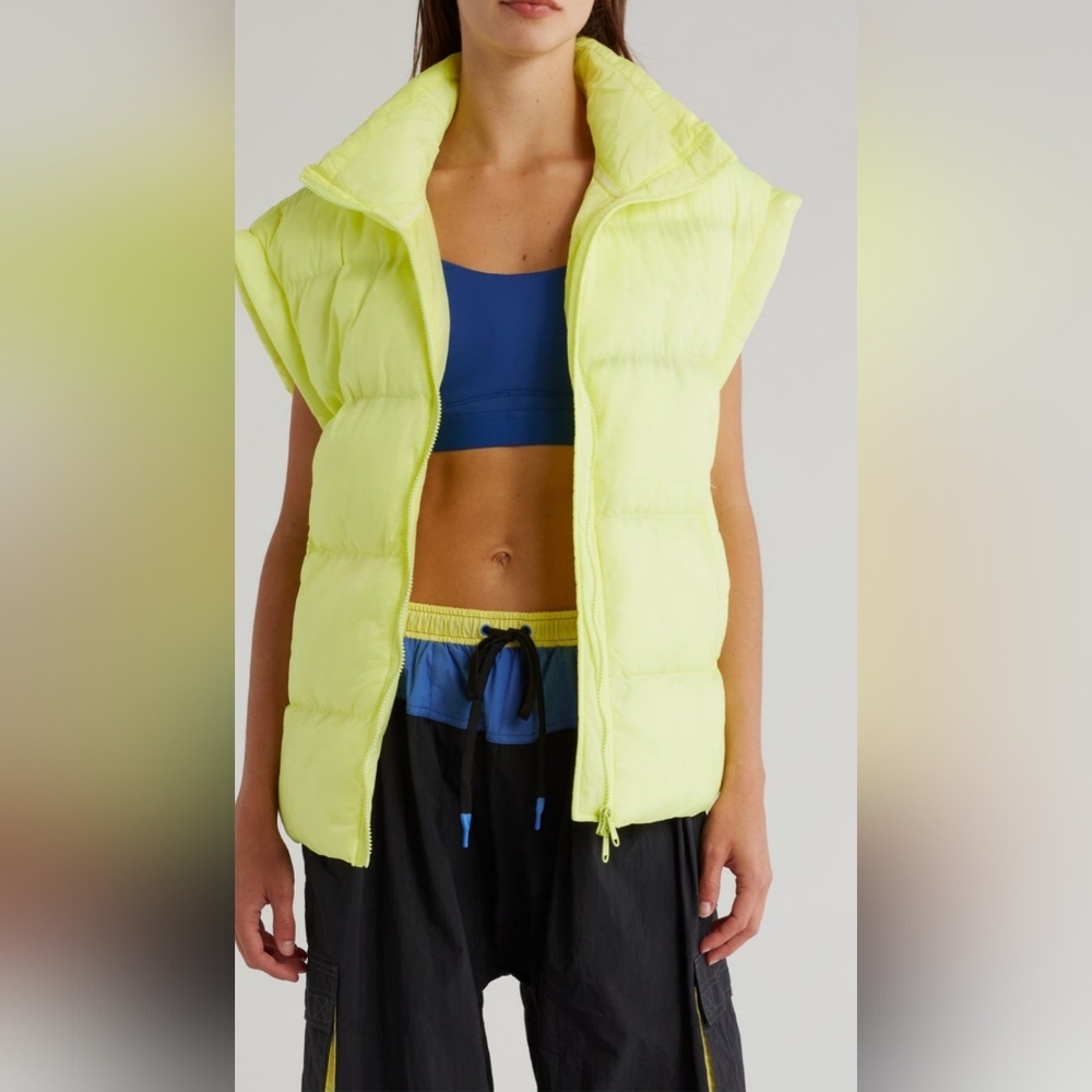 Oversized Free People neon yellow puffer vest